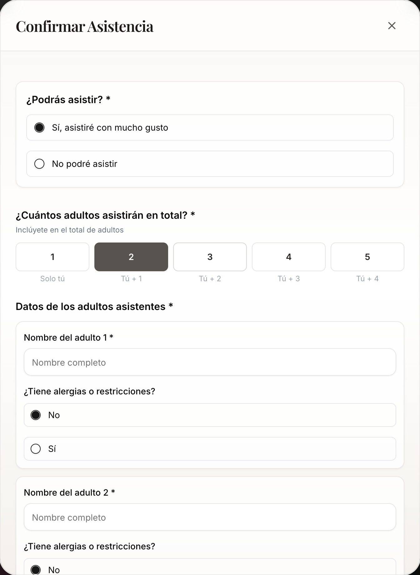El invitado apunta alergias al confirmar